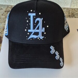 Cash Out Hats LA Logo Baseball Cap - Black with Light Blue Embroidery